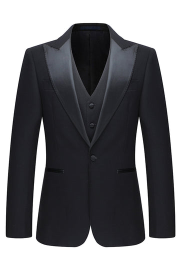 Black 3 Piece Peak Lapel Slim Fit Men's Wedding Suits